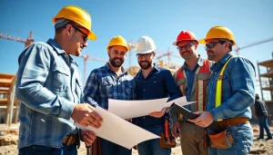 Team of Southern California contractors collaborating on a building project.