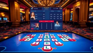 Play רמיקוב אונליין in a luxurious digital casino setting with colorful tiles and vibrant scores.