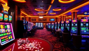 Exciting players at slot777 machines in a vibrant casino setting.