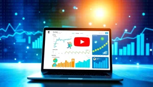 Showcasing a laptop illustrating the concept of youtube smm panel with vibrant analytics and social media metrics.