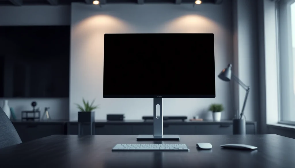 Experience the benefits of a black screen for focus and power-saving in a modern workspace.