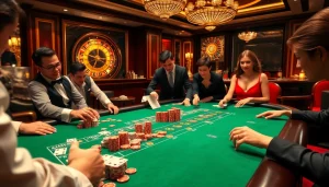 Players enjoying baccarat at a luxurious casino table, showcasing https://xx88.us/ excitement and high-stakes gameplay.