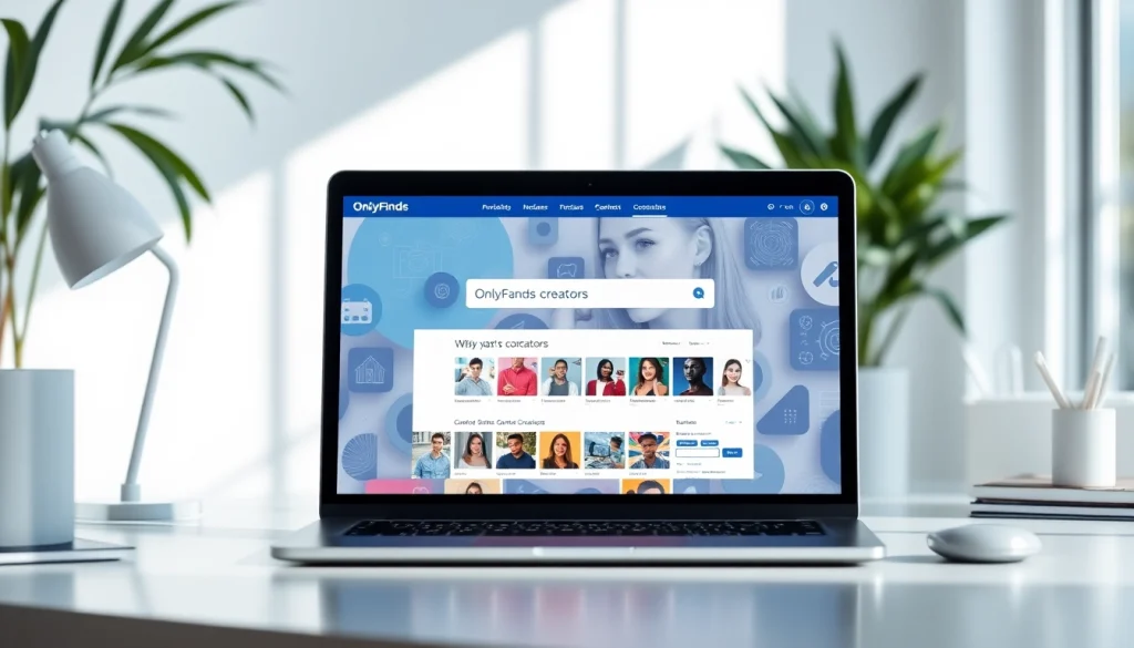 OnlyFans Search interface showcasing diverse creators on a modern laptop.