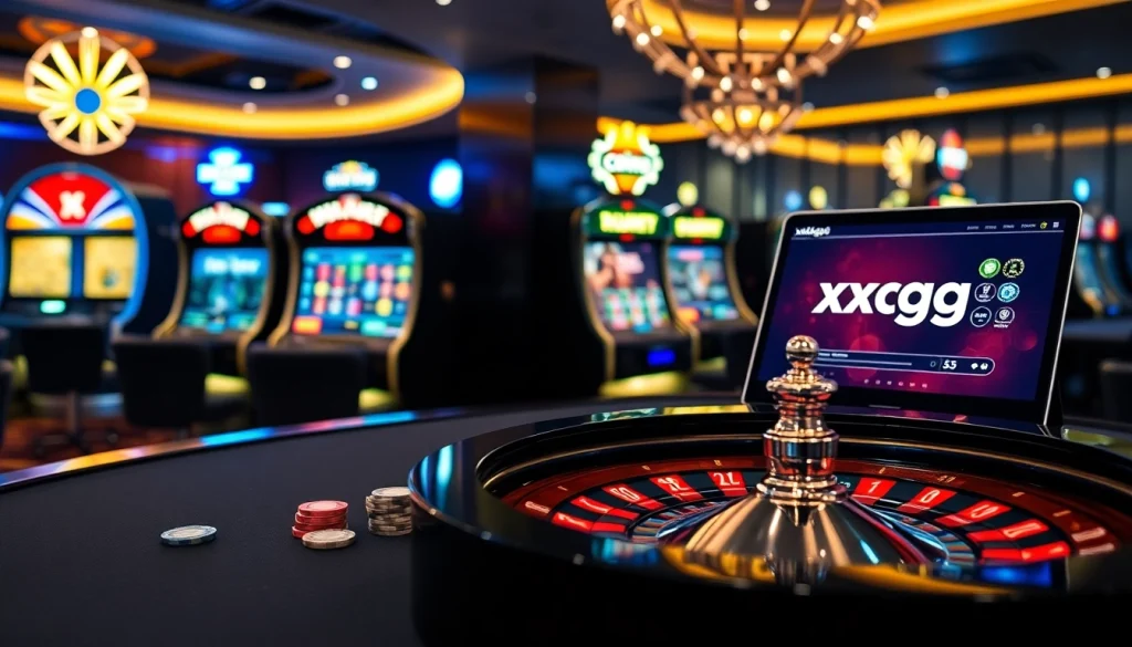 Experience the thrill of xxgg in a luxurious casino environment with roulette and slot machines.