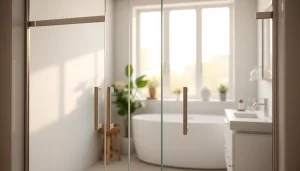 Showcasing sleek and elegant sunney shower doors in a modern bathroom setting for quality design.