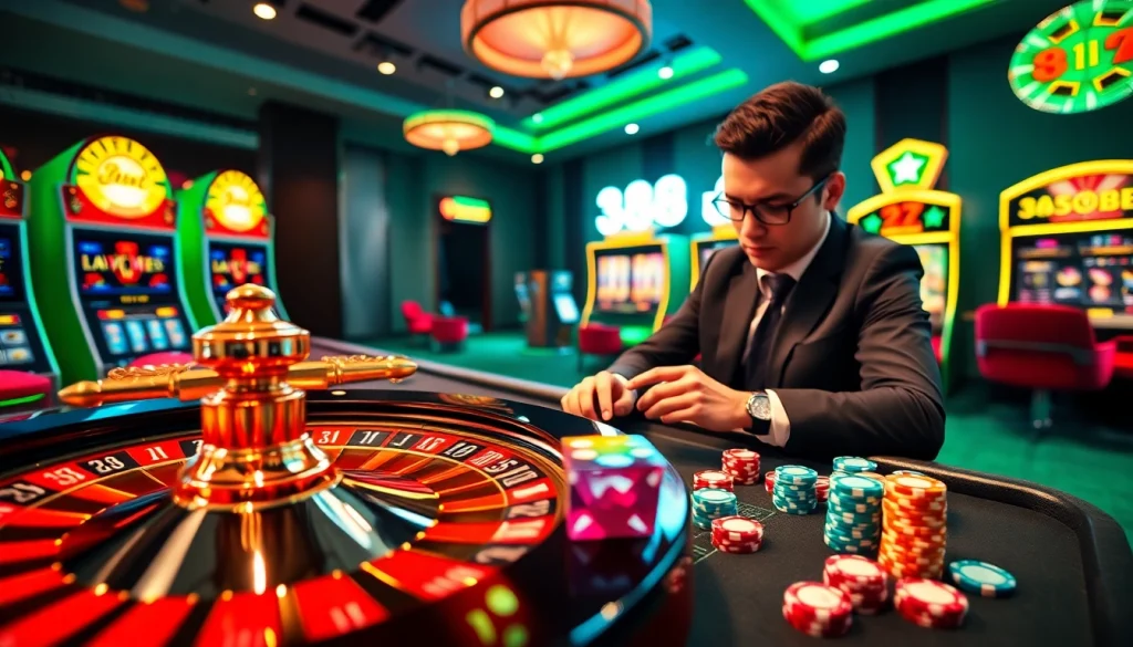 Exciting casino gameplay featuring 388bet roulette wheel and poker chips in a luxurious setting.