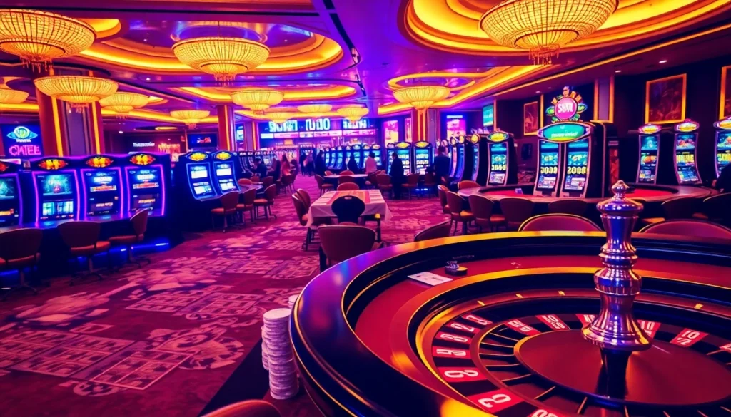 SODO casino featuring vibrant gaming tables and excitement from players in action.