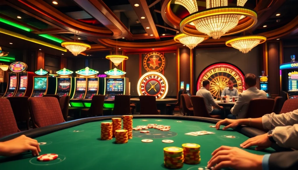 Engaging poker table scene at https://xoixoai.com/ showcasing players and vibrant gambling elements.