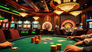 Engaging poker table scene at https://xoixoai.com/ showcasing players and vibrant gambling elements.