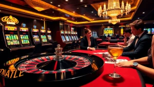 Experience thrilling gameplay at the LC88 casino, featuring vibrant roulette and slot machines.