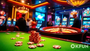 Engaged players enjoying high-stakes gameplay at Nhà cái OKFUN casino tables.