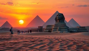 Explore the majestic Giza pyramids at https://piraminds.com/ with stunning sunset backdrop and ancient allure.