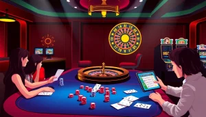 Experience exhilarating gambling at Nhà cái OKFUN with casino tables, chips, and online betting.
