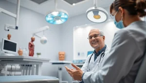 最新の医療クリニックでの思いやりのある医師と患者の対話を示す様子。包茎手術のおすすめ