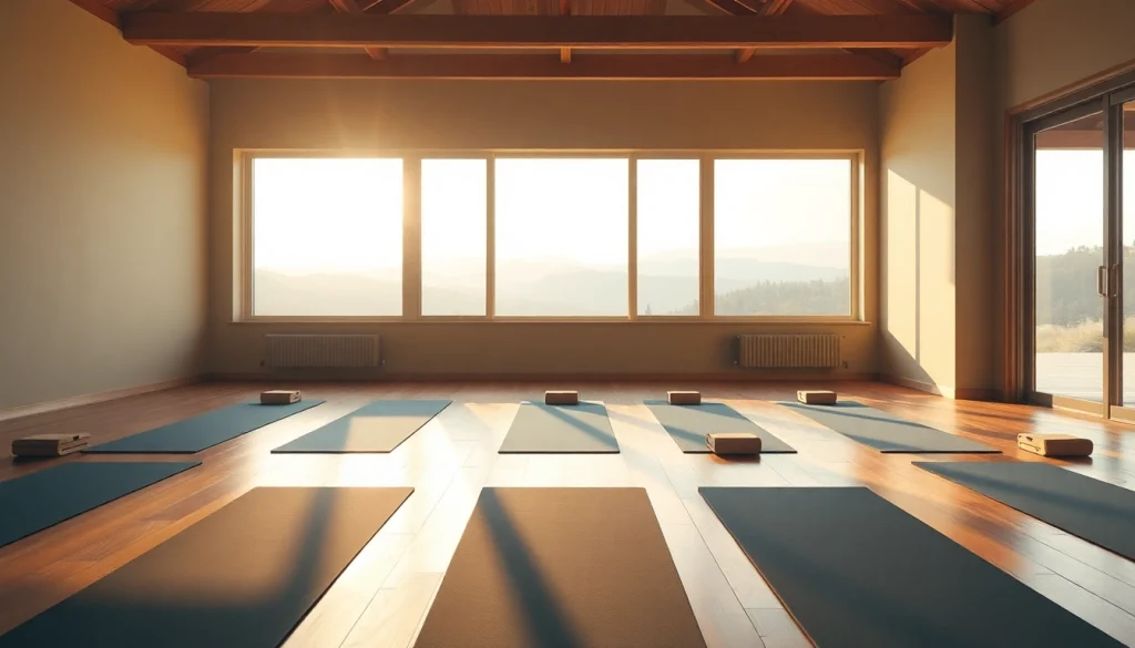 マットと道具を備えたホットヨガスタジオのセットアップ。ホットヨガ おすすめ体験に最適