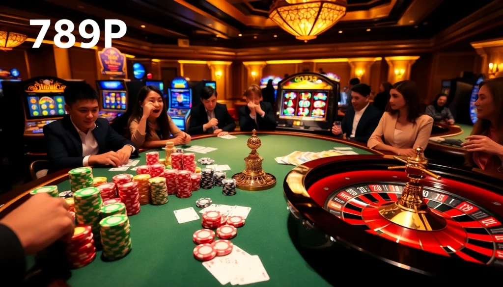 Players strategizing at a vibrant poker table showcasing 789P poker chips and cards.