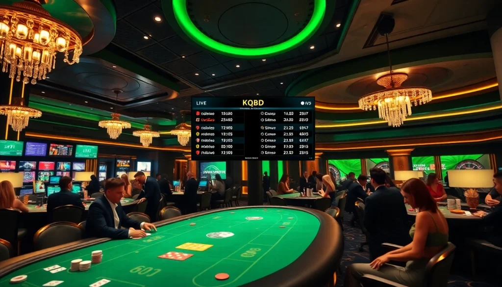 KQBD live score updates enhance the excitement in a luxury casino atmosphere.