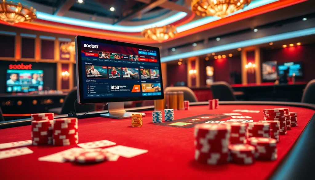 Experience sbobet's thrilling online betting with vibrant casino elements and live sports action.