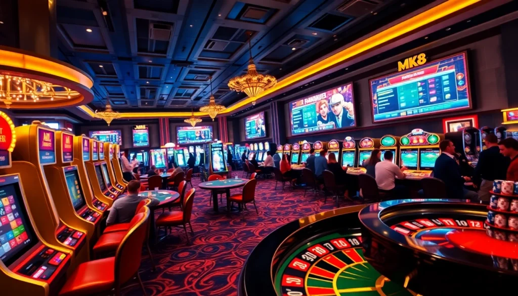 Players engaging thrill-seeking bets at MK8 casino with vibrant tables and dynamic gaming screens.