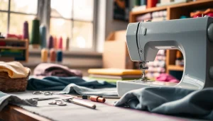 Beginnende naaiers gebruiken kleurrijke stoffen en naaimachines voor hun projecten.