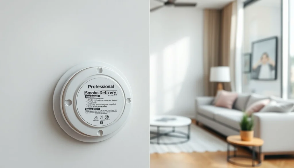 Install a smoke detector battery for enhanced home safety in a cozy living room setting.