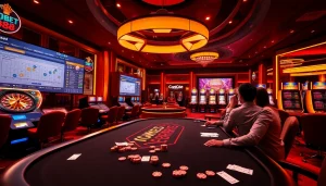 Engage with adobet88's professional betting platform amidst vibrant casino elements.