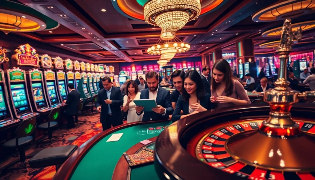 Experience the thrill of oxplay in a luxurious casino setting with vibrant games and excited players.