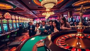 Experience the thrill of oxplay in a luxurious casino setting with vibrant games and excited players.