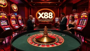 Engaging scene at a casino table showcasing XX 88, vibrant roulette wheel, and excited players.
