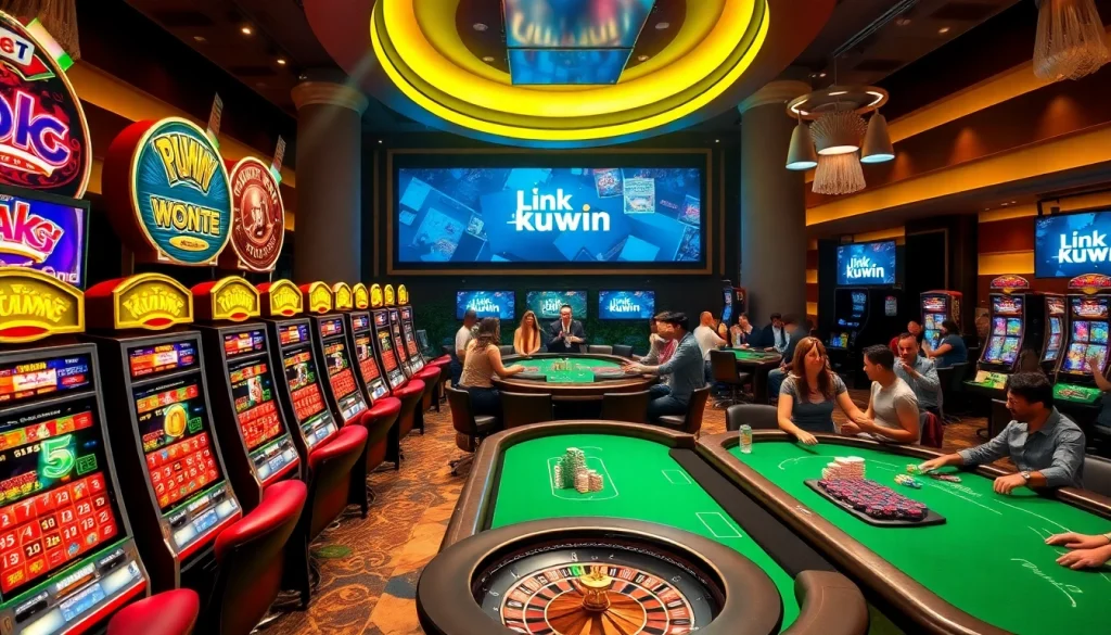 Experience the thrill of gambling at Link Kuwin with vibrant slot machines and poker tables.