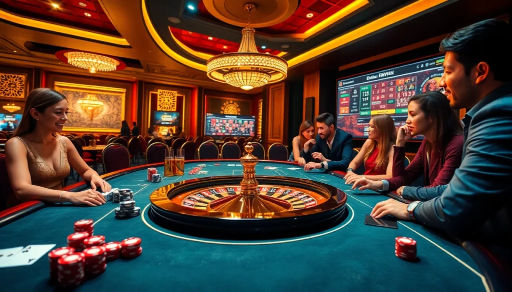 Players experiencing the luxury of 6RWIN in an inviting casino setting with poker chips and cards.