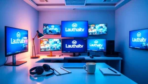 Dynamic digital media workspace featuring Lauthaitv branding.