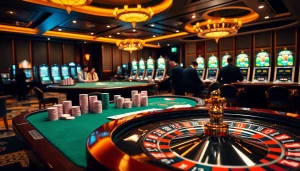 Exciting casino action at https://lc88.jpn.com/ featuring poker chips and roulette wheel.