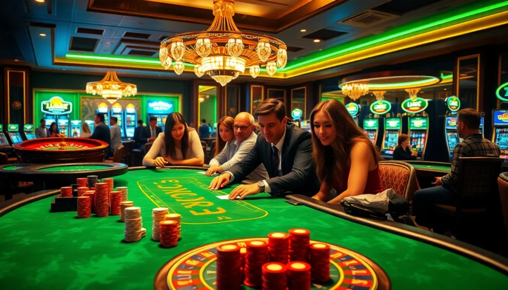 Người chơi LUCK8 và LUCKY8 đang tận hưởng một trò poker hấp dẫn trong bầu không khí sòng bạc sang trọng.