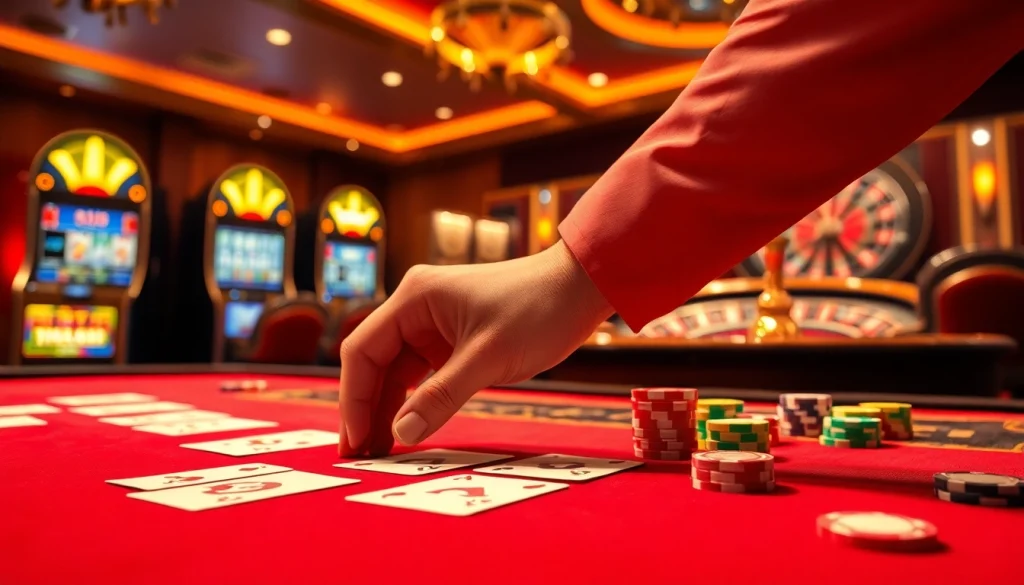 Experience the thrill at QH88 casino with vibrant poker chips and cards in an elegant setting.