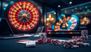 Rasakan sensasi Datukwin dengan adegan kasino yang hidup, menampilkan roulette, meja poker, dan kegembiraan mesin slot.