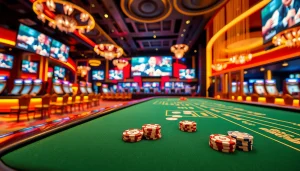 Menggambarkan qq8821 sebagai pusat taruhan modern dengan suasana mewah dan energik.