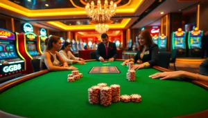 Players enjoying a high-stakes poker game at GG88's luxurious casino table.