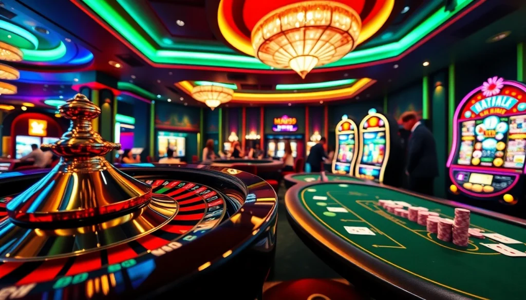 Experience excitement at https://go99.observer/ with a dazzling display of casino elements, including roulette wheels and poker tables.