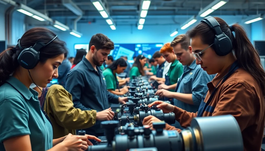 Students actively learning at an abc trade school, showcasing hands-on training and modern technology.