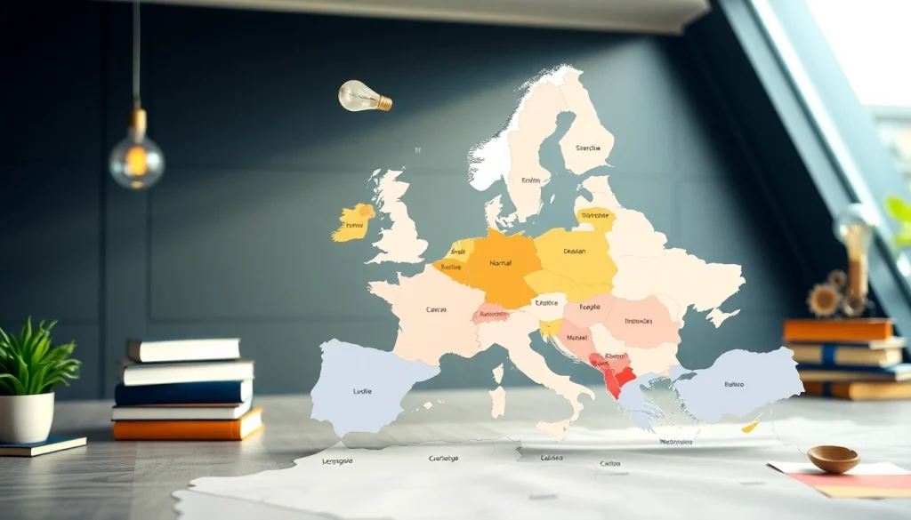 Highlighting the smartest country in Europe with vibrant colors and maps, representing intelligence.