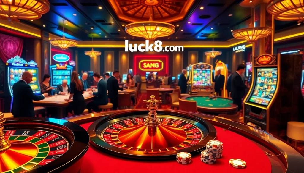 Trải nghiệm sự sang trọng và đầy phấn khích tại https://luck8.com với cảnh casino tuyệt đẹp có roulette, poker và máy đánh bạc.