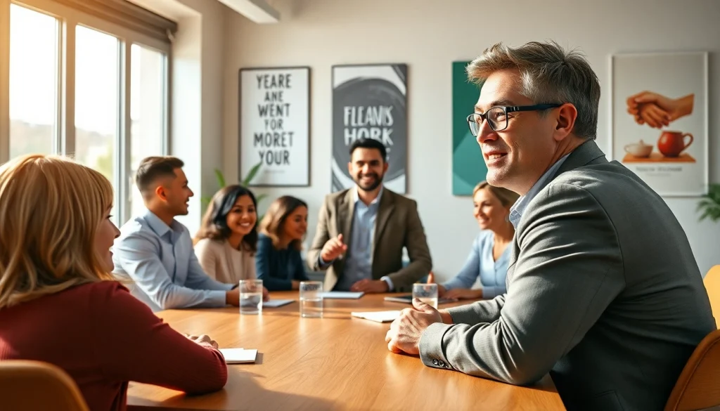 Clients engaging in a business coaching service session with a professional coach.