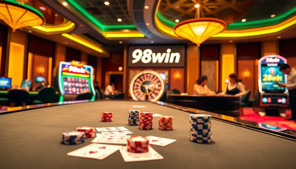 Experience thrilling gameplay at 98win's vibrant casino with poker and slot machines.