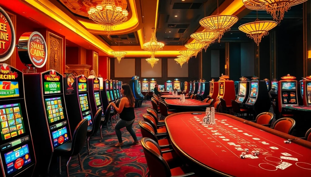 Players enjoying exciting slot machines in an impressive casino environment.