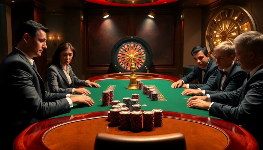 KJC poker game featuring players engaged in high-stakes action at a luxurious casino table.