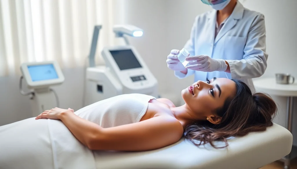 ND Yag laser before and after treatment showcasing a patient in a modern clinic environment.