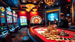 Vivez l'excitation du casino en ligne avec des machines à sous vibrantes et des tables de poker élégantes.