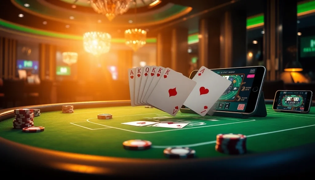 IDN Poker players enjoying a thrilling online game with vibrant poker chips and cards.