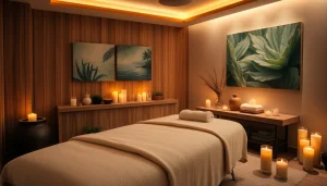 편안한 분위기가 감도는 고요한 스파 환경에서의 마사지 치료 세션.